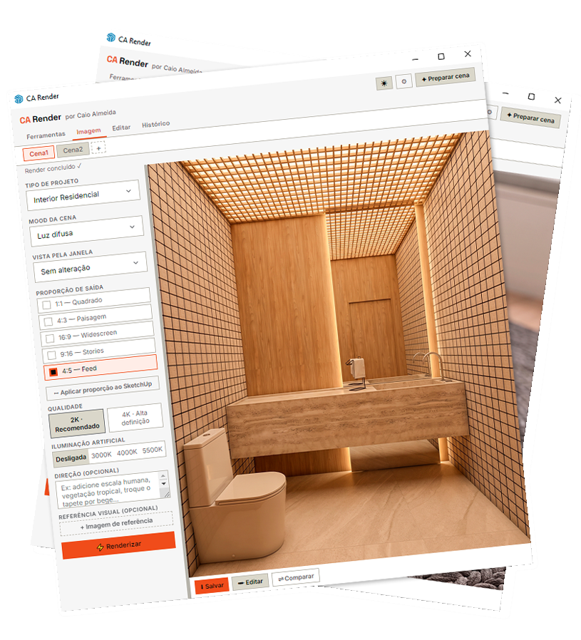 Painel do plugin CA Render — resultado
